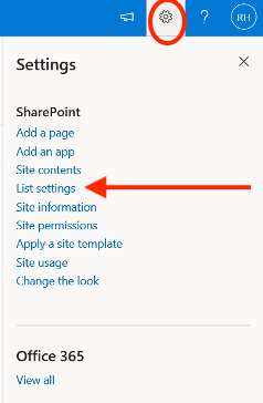 List of settings with Library Settings included