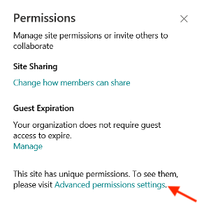Advanced Permissions setting option
