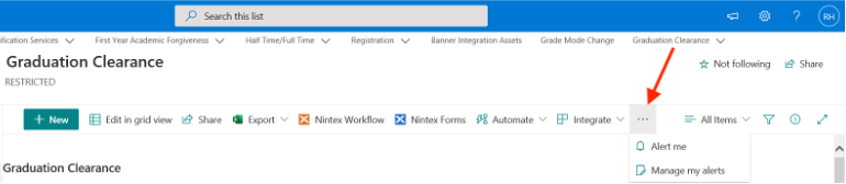 Manage my alerts option