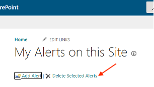 Delete selected alerts option, where there is a listing of all current alerts