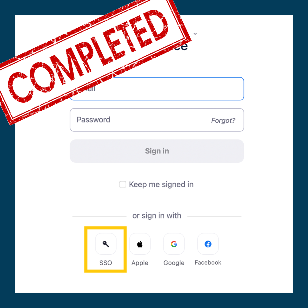 Screenshot of Zoom SSO log in 