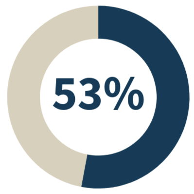 Pie graph displaying 53%