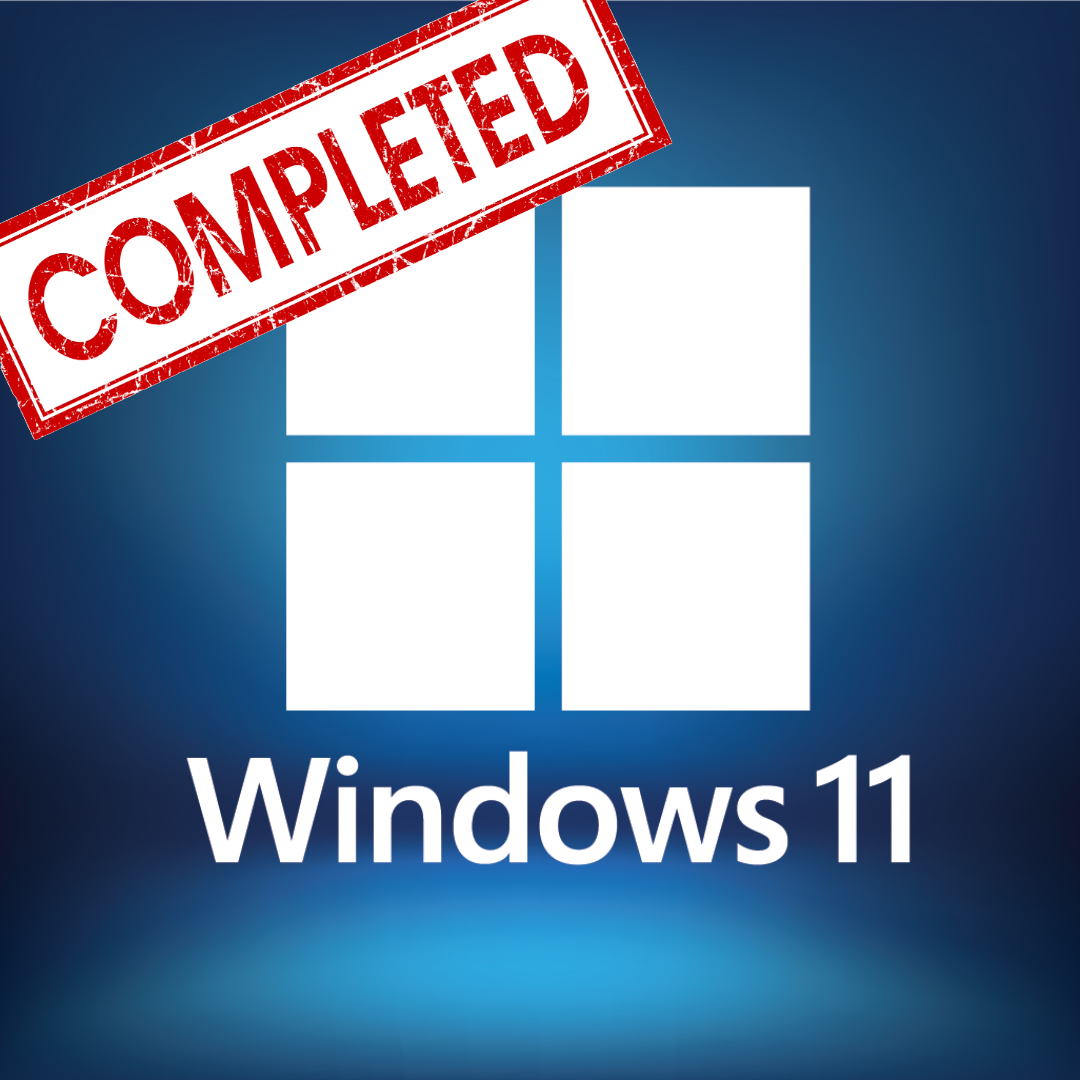 Windows 11 logo with completed banner