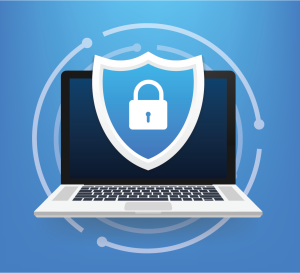 Graphic of computer with shield 